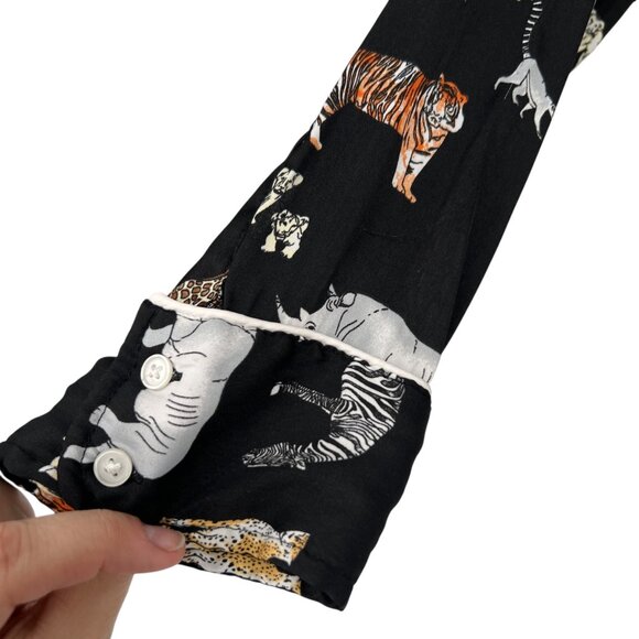 Banana Republic Animal Safari Print Pajama Set Black Multicolor Size Medium - Picture 5 of 14